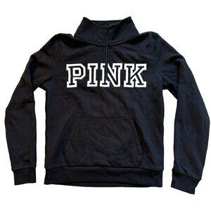 PINK 3/4 Zip Pullover Sweatshirt Sweater Black Front Pocket Size Small‎